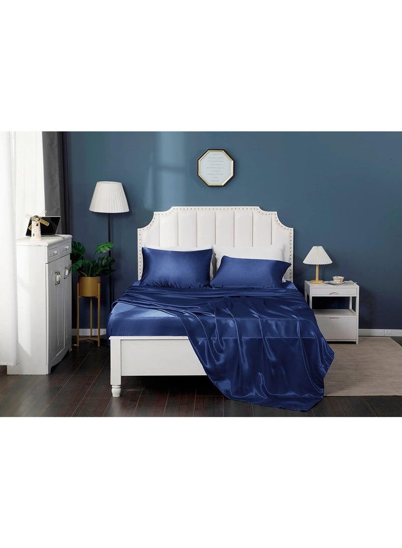 VITION غطاء وسادة من حرير الساتان للشعر والبشرة، ناعم وقابل للتنفس، غطاء وسادة حرير مزدوج الجوانب (ملكة - 50 × 75 سم - 2 قطعة - أزرق داكن) - Image 5