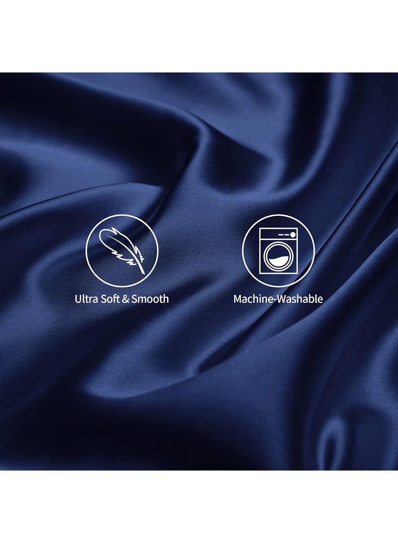 VITION غطاء وسادة من حرير الساتان للشعر والبشرة، ناعم وقابل للتنفس، غطاء وسادة حرير مزدوج الجوانب (ملكة - 50 × 75 سم - 2 قطعة - أزرق داكن) - Image 3