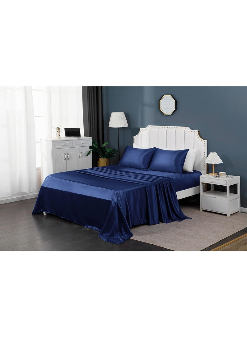 VITION غطاء وسادة من حرير الساتان للشعر والبشرة، ناعم وقابل للتنفس، غطاء وسادة حرير مزدوج الجوانب (ملكة - 50 × 75 سم - 2 قطعة - أزرق داكن) - Image 4