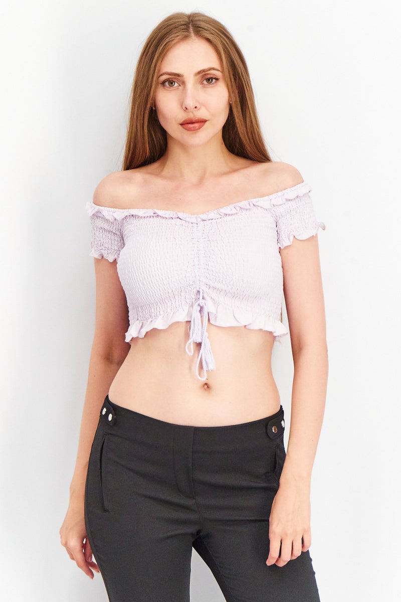 FOREVER 21 بلوزة قصيرة الأكمام ذات حمالات كتف للنساء، لافندر - Image 1