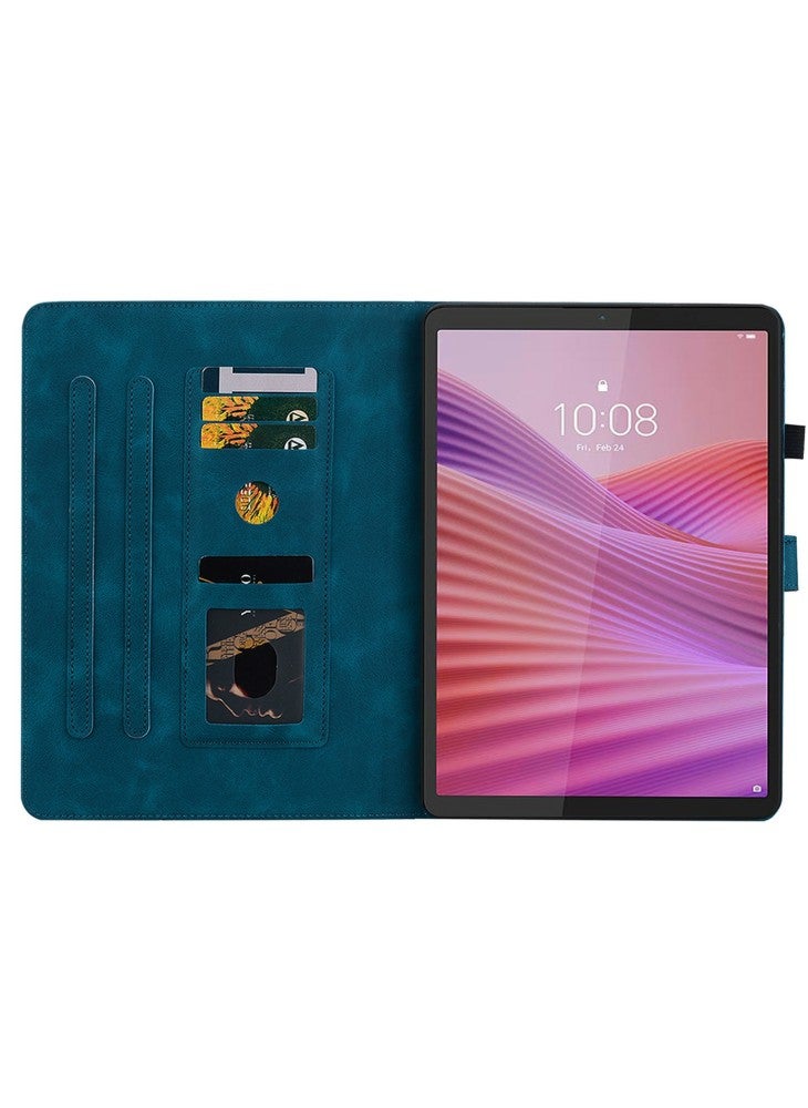 جراب Lenovo Tab K9 من الجلد مع فتحات للبطاقات وطبعة زهرة الزنبق لجهاز الكمبيوتر اللوحي - أزرق - Image 2