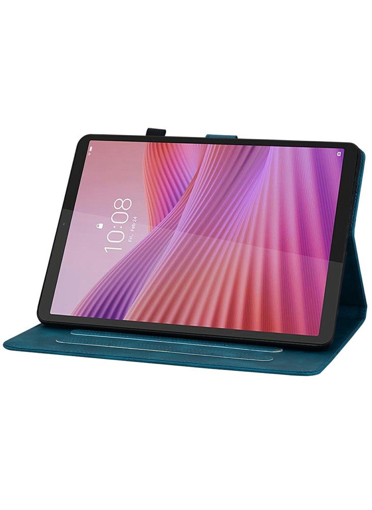 جراب Lenovo Tab K9 من الجلد مع فتحات للبطاقات وطبعة زهرة الزنبق لجهاز الكمبيوتر اللوحي - أزرق - Image 3