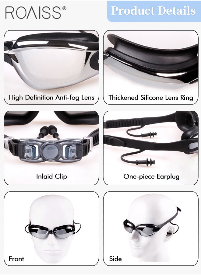 roaiss 7 Pcs Men's Swimming Goggle Set, HD Waterproof Goggle, Outdoor Beach Swimming Gear with Swimming Trunk, Swimming Goggle, Swimming Cap, Swimming Bag, Nose Clip, Earplugs, Mobile Waterproof Bag  - Image 4