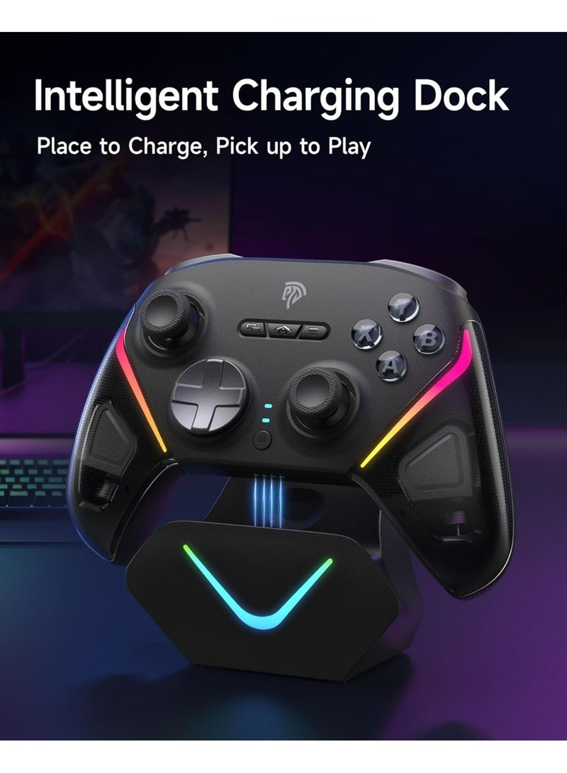 EasySMX D10 Wireless Gaming Controller – Bluetooth Gamepad with TMR Joysticks, Dual-Mode Triggers, Mechanical Buttons, 1000Hz Polling, RGB Lights – for PC, Switch, Android, iOS – with Charging Dock - Image 4