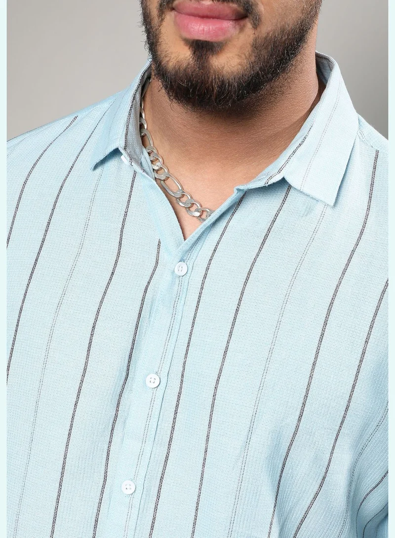 Instafab Plus Striped Spread Collar Long Sleeve Shirt