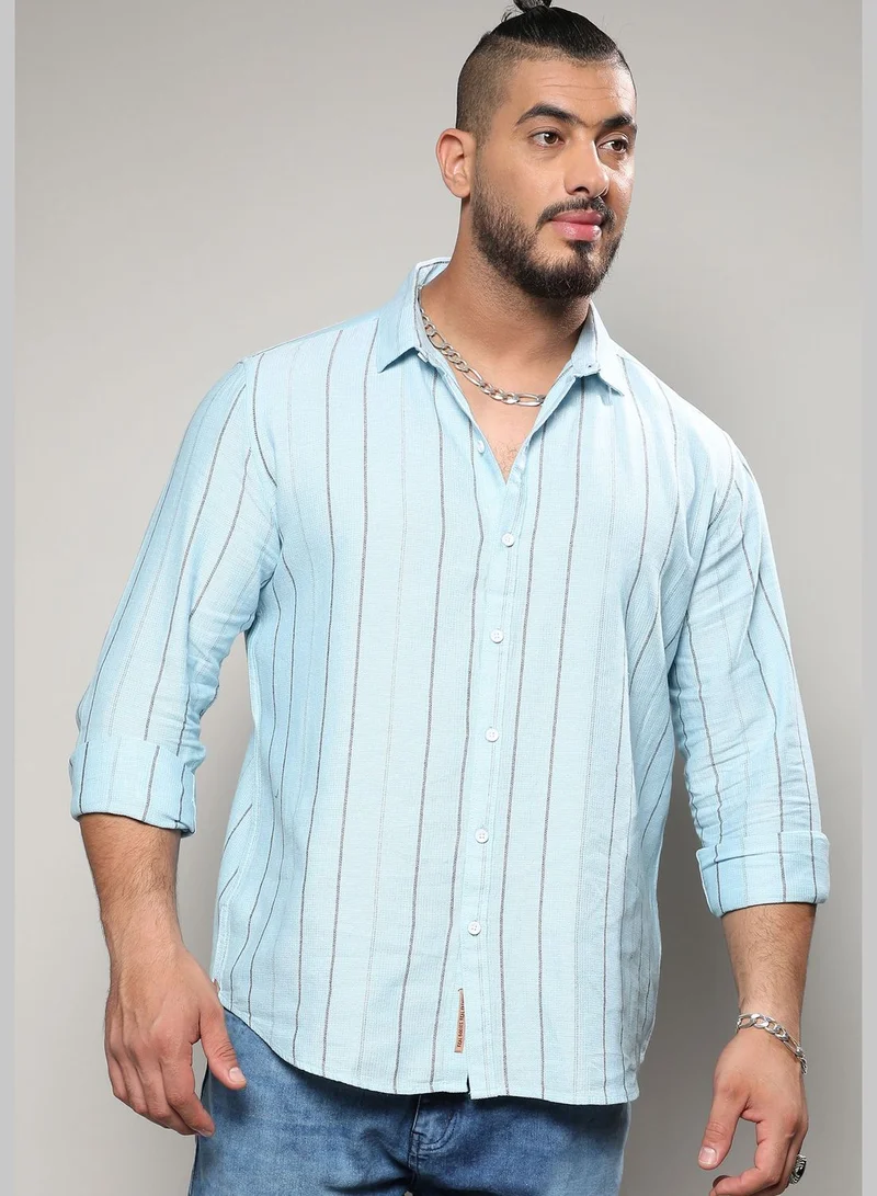 Instafab Plus Striped Spread Collar Long Sleeve Shirt