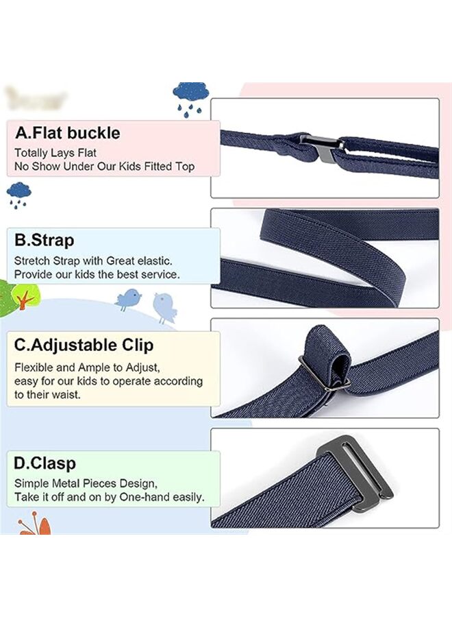 4 PCS White + black + dark blue + brown,Kids Toddler Belt Elastic Stretch Adjustable Belt for Boys and Girls with Silver Square Buckle  - Image 2