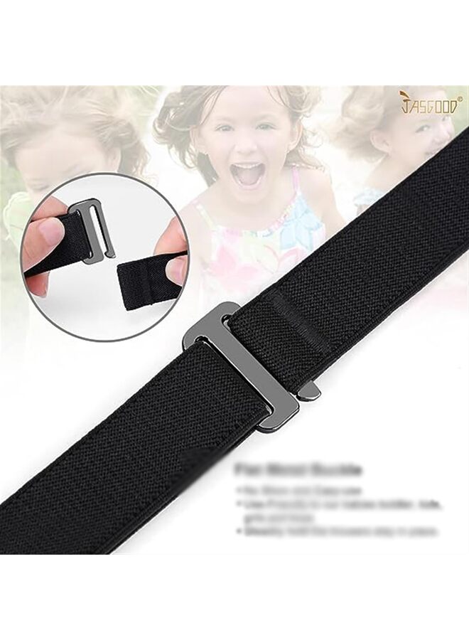 4 PCS White + black + dark blue + brown,Kids Toddler Belt Elastic Stretch Adjustable Belt for Boys and Girls with Silver Square Buckle  - Image 3