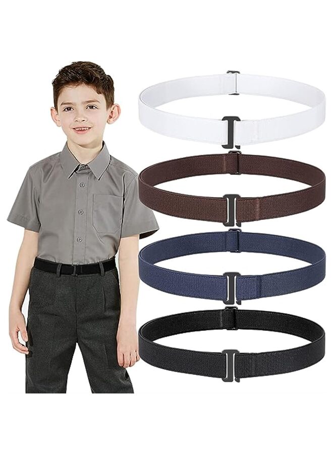 4 PCS White + black + dark blue + brown,Kids Toddler Belt Elastic Stretch Adjustable Belt for Boys and Girls with Silver Square Buckle  - Image 1