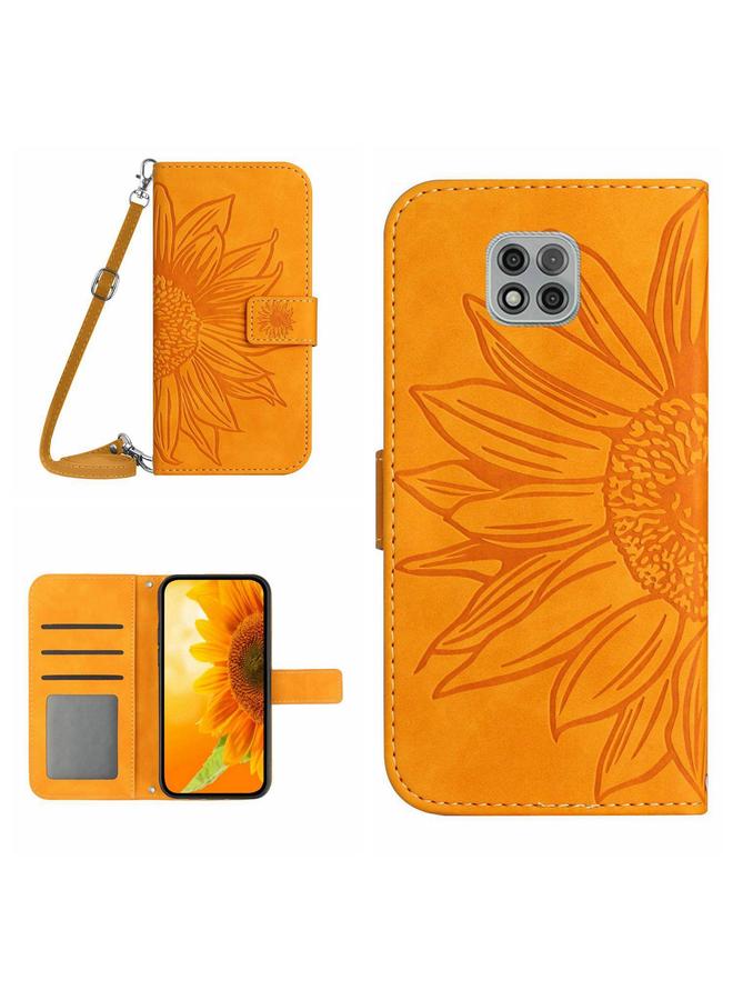 اس-توب جراب لهاتف Motorola Moto G Power 2021، جراب هاتف جلدي قلاب بنقشة زهرة الشمس مع حبل تعليق - Image 1