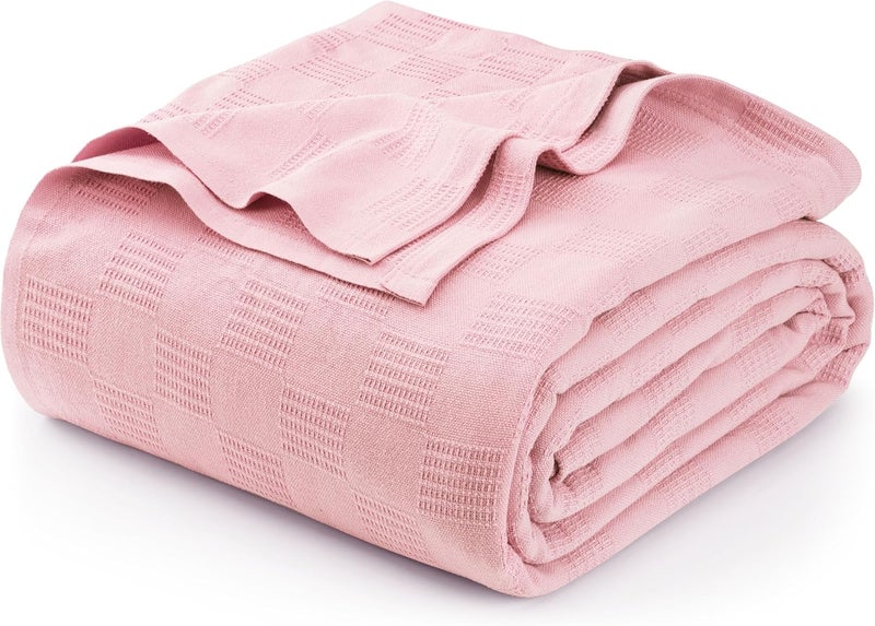 Utopia Bedding 100% Cotton Blanket (Queen Size - 90x90 Inches) 350GSM Lightweight Thermal Blanket, Soft Breathable Blanket for All Seasons (Dusky Pink) - Image 1