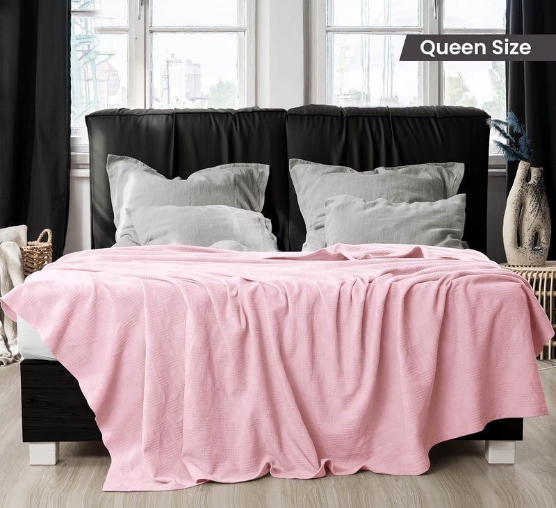 Utopia Bedding 100% Cotton Blanket (Queen Size - 90x90 Inches) 350GSM Lightweight Thermal Blanket, Soft Breathable Blanket for All Seasons (Dusky Pink) - Image 2