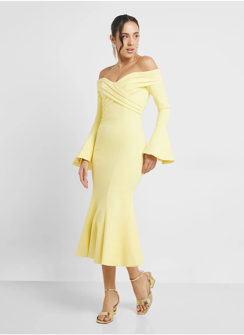 لافيش اليس Off Shoulder Fit And Flare Long Midi Dress