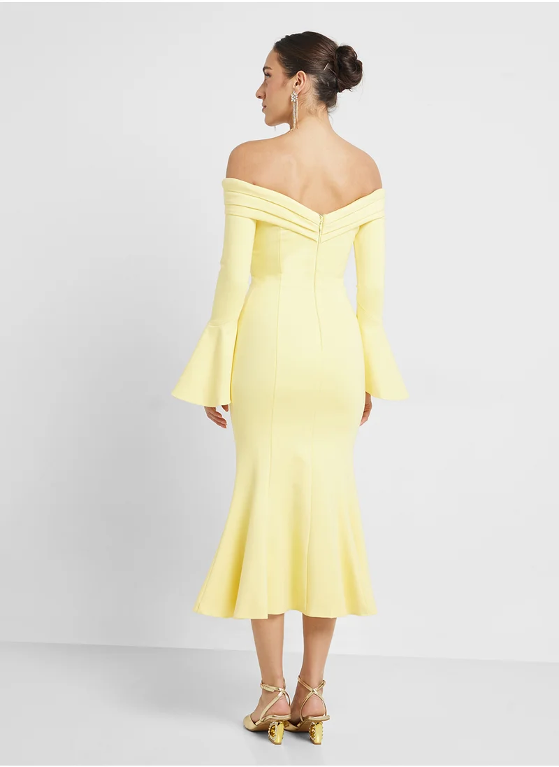 لافيش اليس Off Shoulder Fit And Flare Long Midi Dress