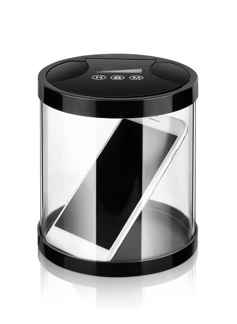 Timed Lock Box Multipurpose Time Locking Container with Timer Self Control Timer Locker Plastic Cell Phone Jail Timer Lock Box Control Snack Game Sugar(Clear Black ，battery version