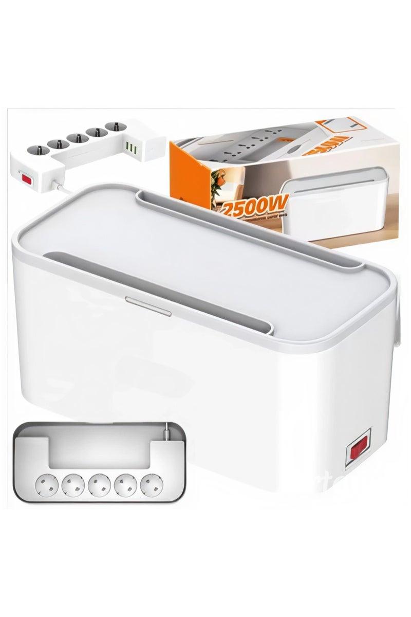 ريبنيو شريط طاقة SN5311 مع مساحة تخزين - 5 منافذ تيار متردد، 3 منافذ USB (15.5 واط)، منظم كابلات، حماية من الحمل الزائد، سلك بطول 2 متر، غلاف مقاوم للحريق - خيارات قابس الولايات المتحدة/المملكة المتحدة/الاتحاد الأوروبي - Image 1