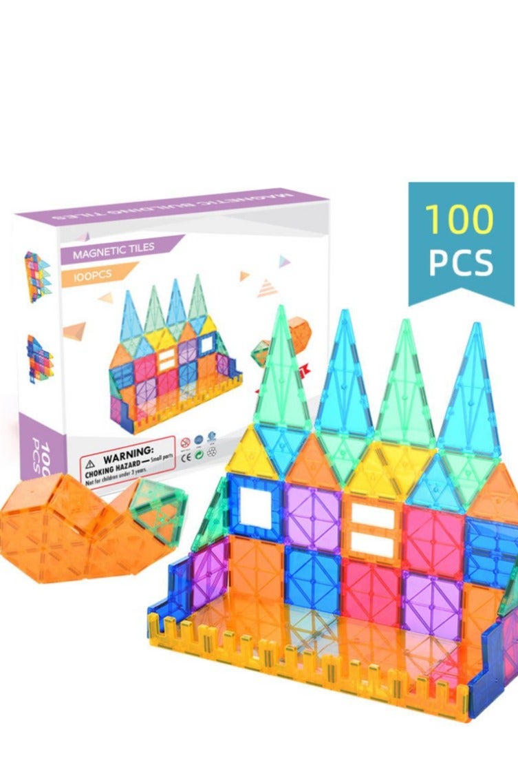 A2Z Magnetic Building Tiles  High quality  for Kids – 100 Pcs – Educational Colorful toy Set with Cars & Geometric Shapes - Image 3