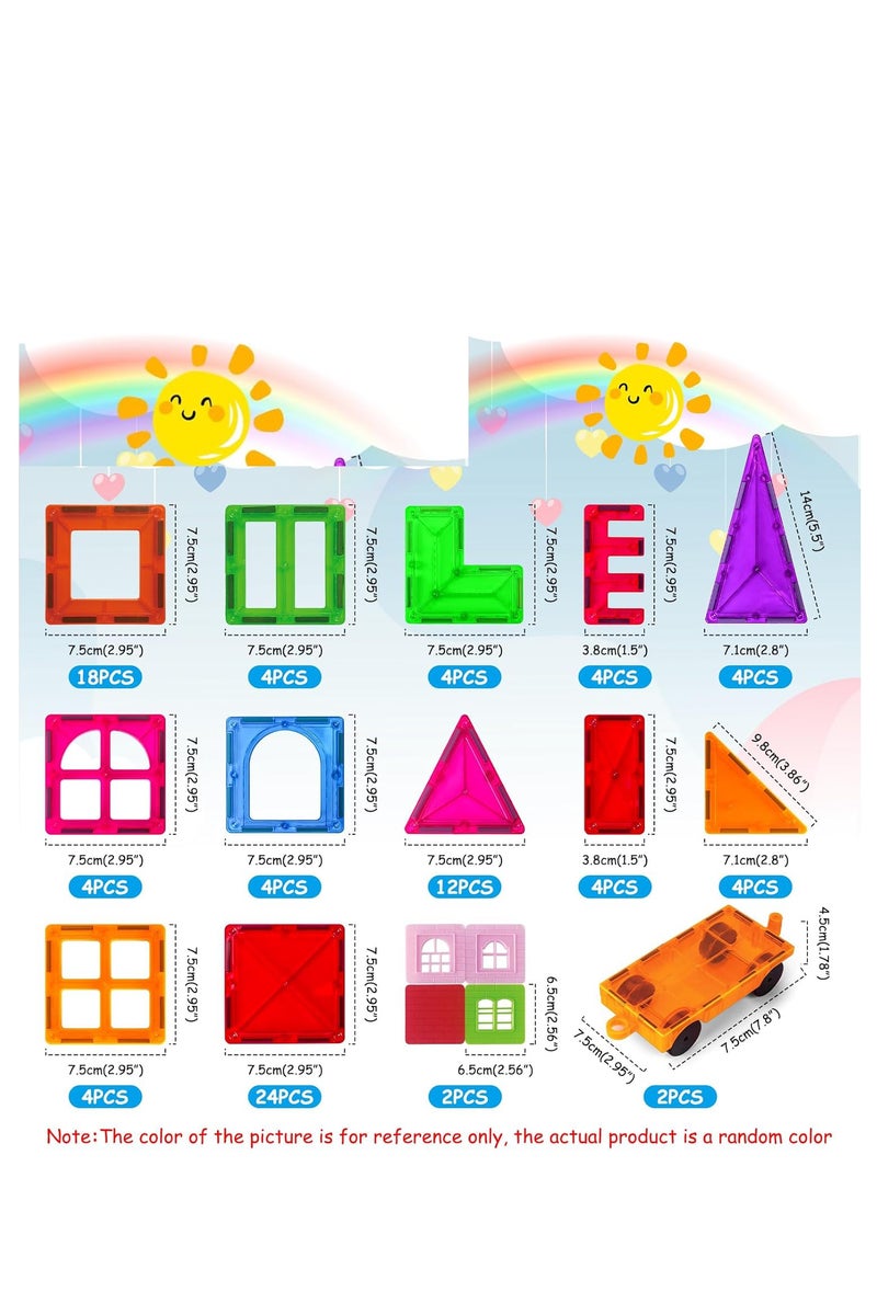 A2Z Magnetic Building Tiles  High quality  for Kids – 100 Pcs – Educational Colorful toy Set with Cars & Geometric Shapes - Image 4