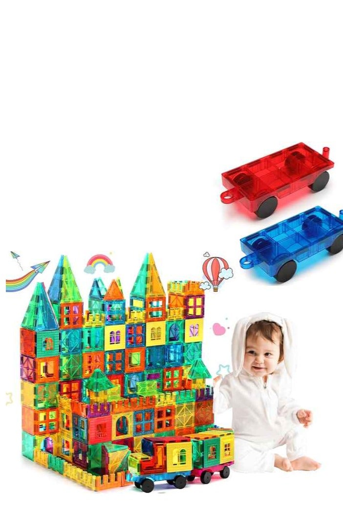 A2Z Magnetic Building Tiles  High quality  for Kids – 100 Pcs – Educational Colorful toy Set with Cars & Geometric Shapes - Image 2