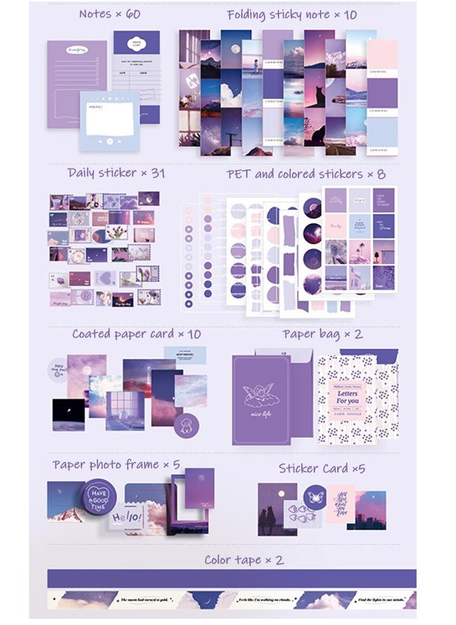 155-piece Gift Box A6 Notebook Poster cover Notepad Background Paper Daily Sticker PET Sticker Paper Photo Frame Card Grace Gift（Purple） - pzsku/ZD3350213FD89CA09454BZ/45/_/1730133920/65b530f3-fea9-4c49-b8e8-8e93ba7ef051
