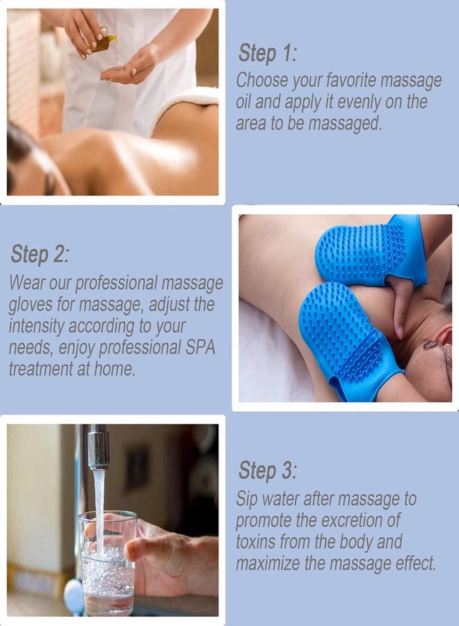 Wumimi 2 Pairs Professional Massage Mitts, Silicone Body Gloves, Two-sided Gentle Exfoliating Brush for SPA Skin Care, Anti Cellulite Lymphatic Drainage Tool, Back Scrubber (Blue) - Image 2