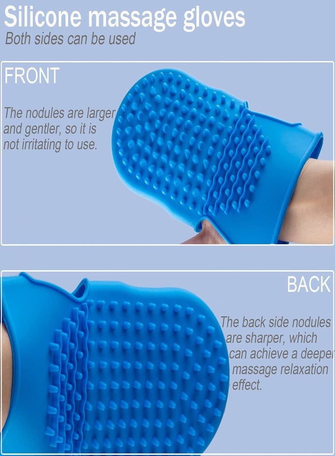 Wumimi 2 Pairs Professional Massage Mitts, Silicone Body Gloves, Two-sided Gentle Exfoliating Brush for SPA Skin Care, Anti Cellulite Lymphatic Drainage Tool, Back Scrubber (Blue) - Image 5