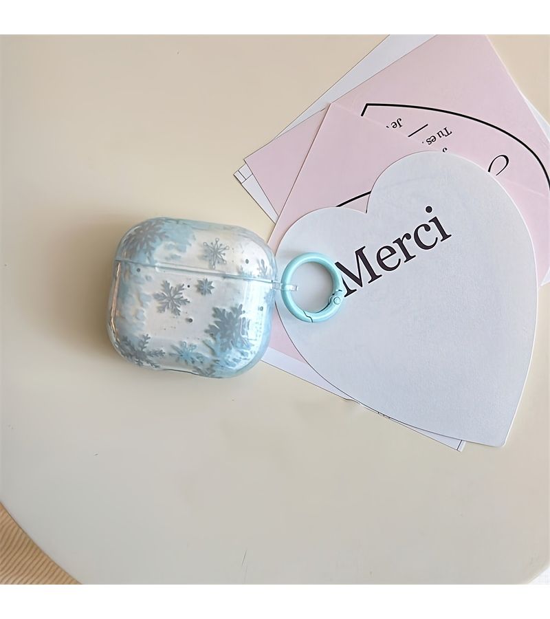 Transparent Blue Snowflake Round Buckle Winter Earphone Case For Airpods Pro3 - Image 4