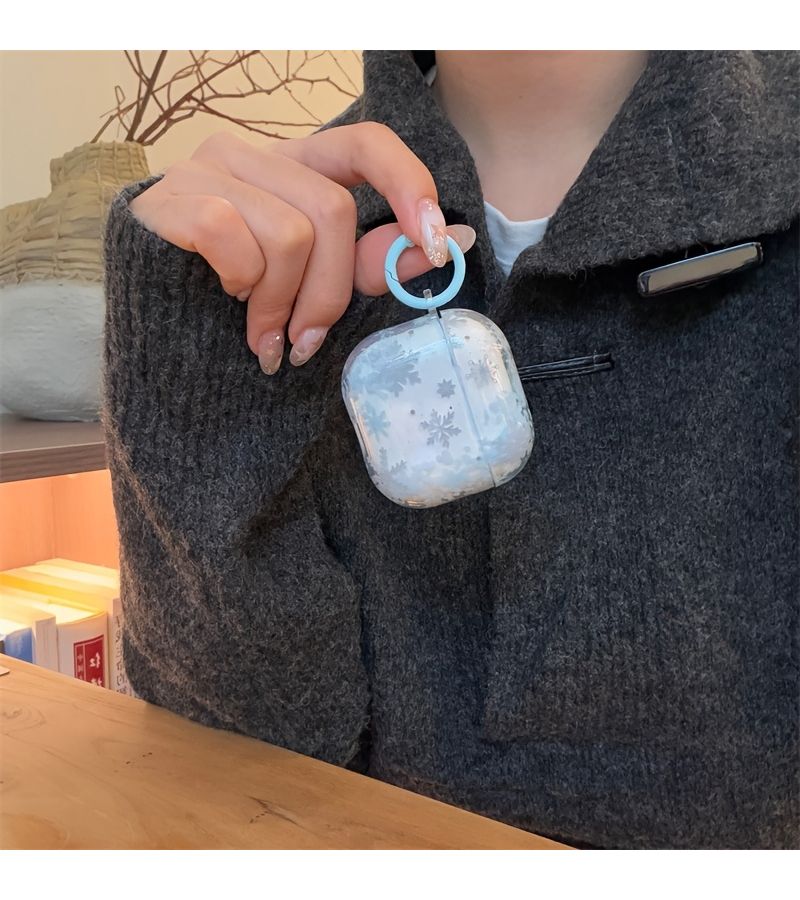 Transparent Blue Snowflake Round Buckle Winter Earphone Case For Airpods Pro3 - Image 3