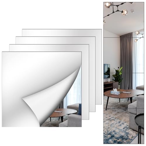 ShiftShade Wall Mirror Full Length, 12X14 Inch Unbreakable Tiles for Bedroom Home Gym Door, Acrylic Full Body Shatterproof Stickers for Walls, Sheets (4pcs) - Image 1