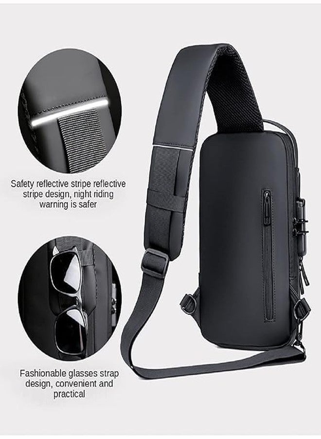 Pearo Waterproof Polyester Slim Unisex Crossbody Sling Bag Chest Backpack Men's Shoulder Bag, Leisure Travel Handbag, Hard Shell Anti-Theft Chest Bag - Image 4