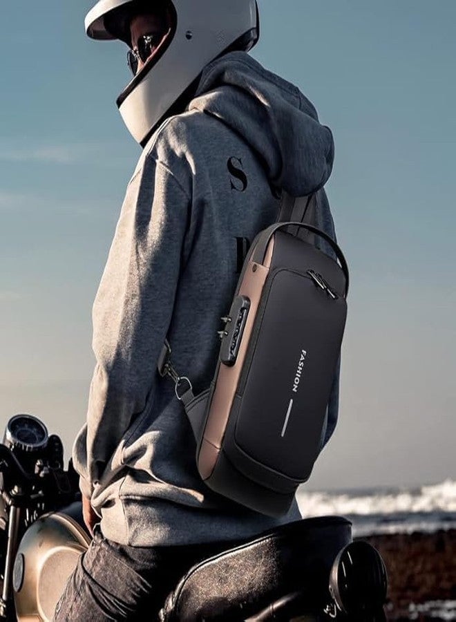 Pearo Waterproof Polyester Slim Unisex Crossbody Sling Bag Chest Backpack Men's Shoulder Bag, Leisure Travel Handbag, Hard Shell Anti-Theft Chest Bag - Image 3