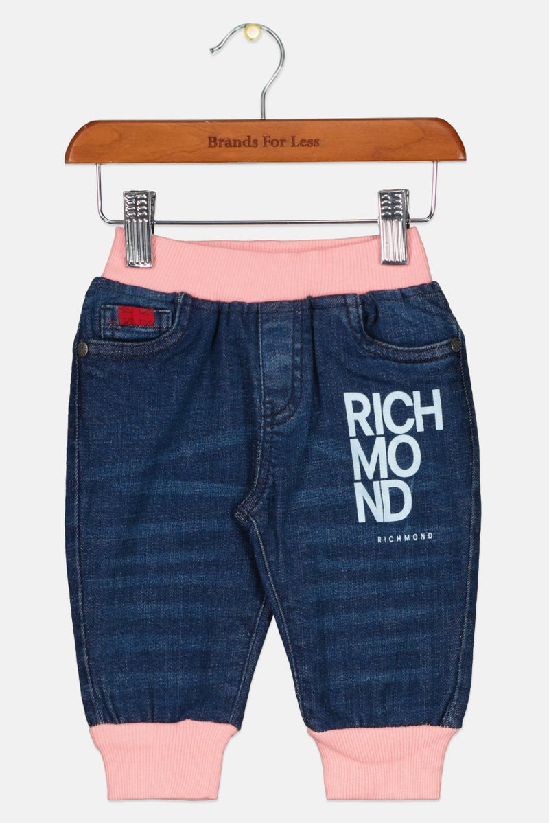 JOHN RICHMOND Toddlers Girl Regular Fit Washed Stretchable Jeans, Blue/Pink - Image 1