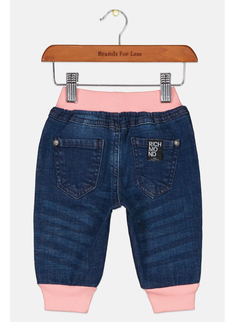 JOHN RICHMOND Toddlers Girl Regular Fit Washed Stretchable Jeans, Blue/Pink - Image 3