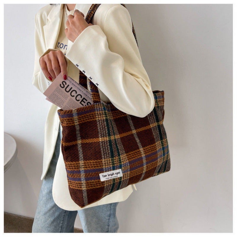 Popular Large Capacity Woolen Bag Women'S Casual All-Match Commuter Shoulder Canvas Bag Women'S Handbag - Image 1