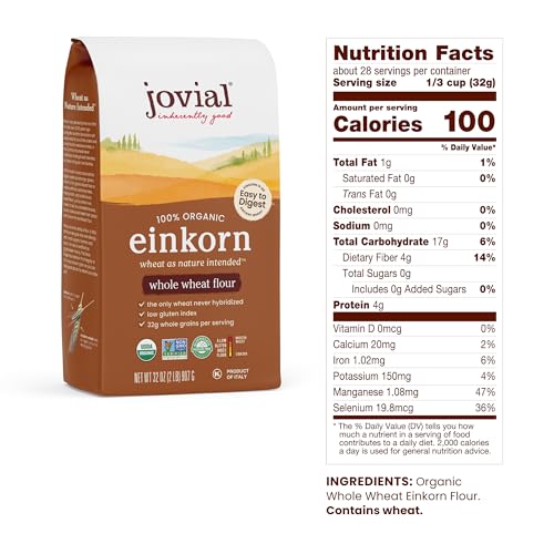 Jovial Organic Einkorn Whole Wheat Flour - Bread Baking Flour for Sourdough, High Protein, Non-GMO, Organic Pizza & Pasta Flour, European Italian Flour, Glyphosate Free - 32 Oz - Image 2