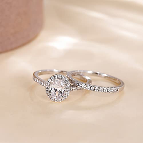EAMTI 1.5CT 925 Sterling Silver Cubic Zirconia Bridal Rings Sets Oval Cut CZ Engagement Rings Wedding Band for Women Size 6 - Image 2