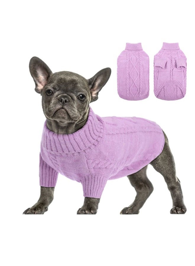Queenmore Small Dog Pullover Sweater, Cold Weather Cable Knitwear, Classic Turtleneck Thick Warm Clothes for Chihuahua, Bulldog, Dachshund, Pug (Lilac, X-Small) - Image 1