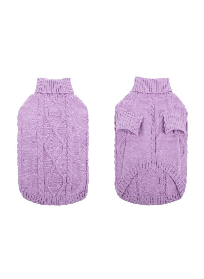 Queenmore Small Dog Pullover Sweater, Cold Weather Cable Knitwear, Classic Turtleneck Thick Warm Clothes for Chihuahua, Bulldog, Dachshund, Pug (Lilac, X-Small) - Image 3