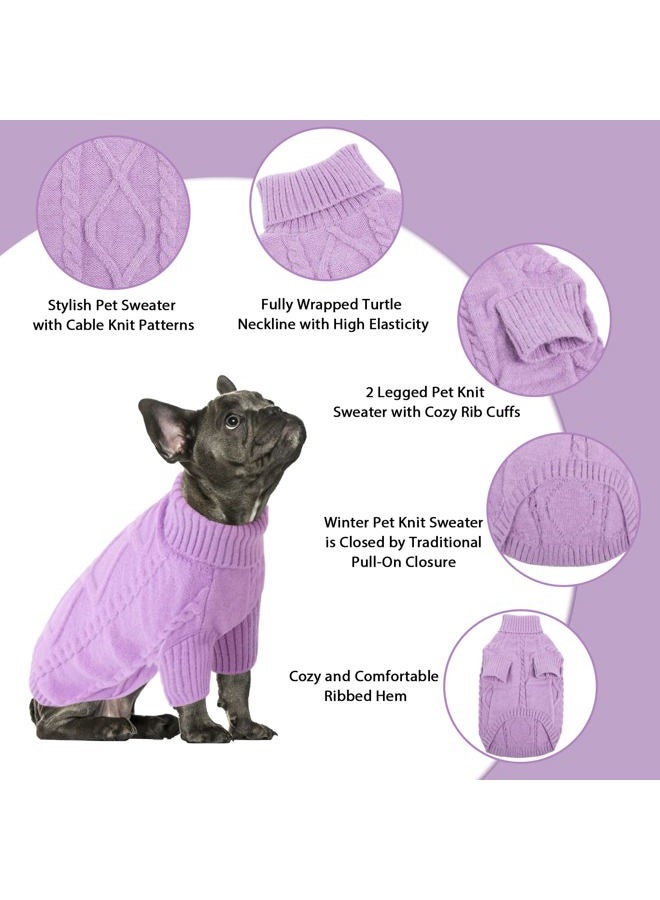 Queenmore Small Dog Pullover Sweater, Cold Weather Cable Knitwear, Classic Turtleneck Thick Warm Clothes for Chihuahua, Bulldog, Dachshund, Pug (Lilac, X-Small) - Image 4
