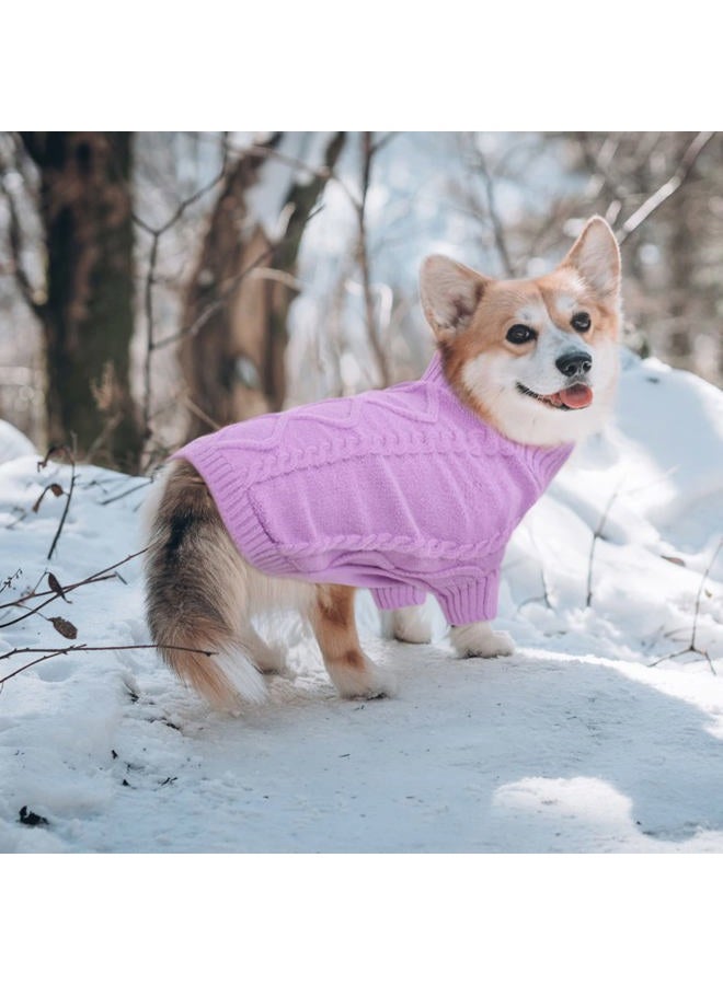 Queenmore Small Dog Pullover Sweater, Cold Weather Cable Knitwear, Classic Turtleneck Thick Warm Clothes for Chihuahua, Bulldog, Dachshund, Pug (Lilac, X-Small) - Image 2