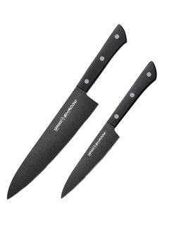Samura Samura SHADOW Set of 2 Kitchen Knives | Chef's Knife, Utility Knife | AUS-8 Stainless steel with Black Non-Stick Coating | ABS Plastic Handle | Durable | Heat Resistant | Comfortable | Easy Grip  - Image 2