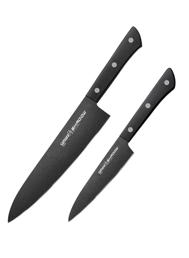 Samura Samura SHADOW Set of 2 Kitchen Knives | Chef's Knife, Utility Knife | AUS-8 Stainless steel with Black Non-Stick Coating | ABS Plastic Handle | Durable | Heat Resistant | Comfortable | Easy Grip  - Image 2