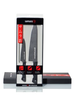 Samura Samura SHADOW Set of 2 Kitchen Knives | Chef's Knife, Utility Knife | AUS-8 Stainless steel with Black Non-Stick Coating | ABS Plastic Handle | Durable | Heat Resistant | Comfortable | Easy Grip  - Image 1
