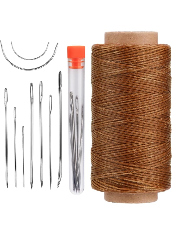 218 Yards Waxed Thread, Leather Sewing Waxed Thread with Heavy Duty Leather Needles, Professional Leather Thread for Hand Sewing Leather Craft Repair Leather Shoes Bags Sofa (Dark Khaki)  - Image 1