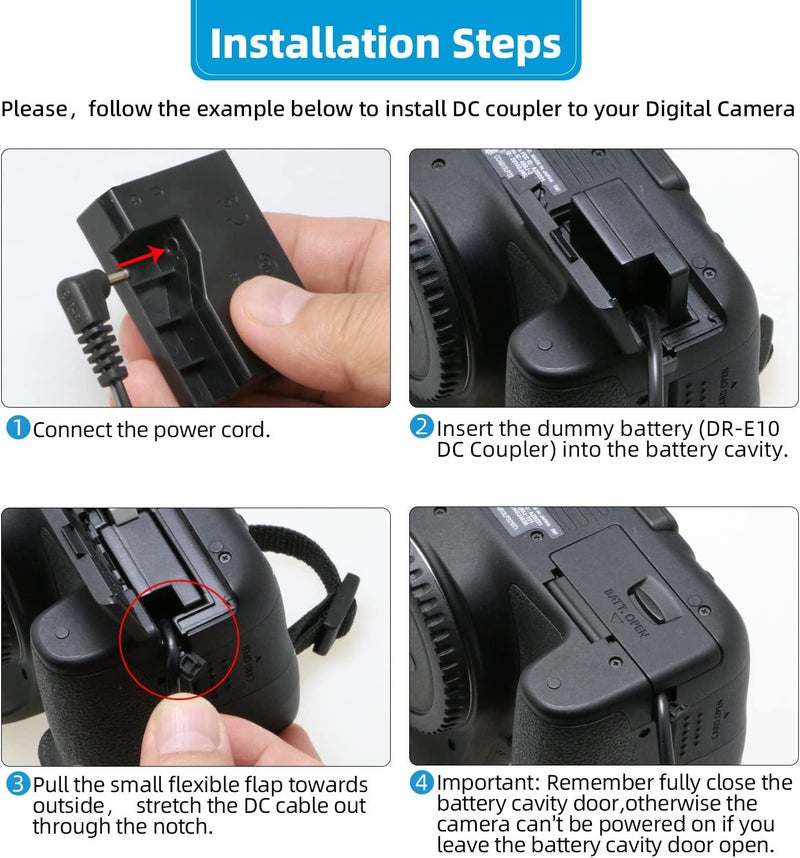 Glorich ACK-E10 replacement AC Power Adapter kit for Canon EOS 1100D, 1200D, 1300D, 1500D, 2000D, Rebel T3, Rebel T5, Rebel T6, Rebel T7, Kiss X50, Kiss X90 Digital Cameras - Image 4
