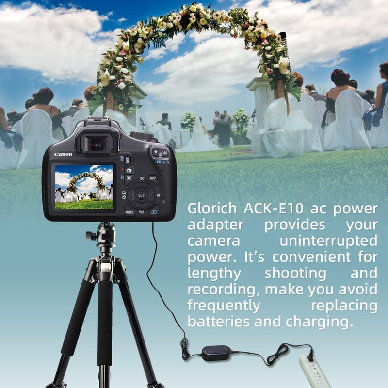 Glorich ACK-E10 replacement AC Power Adapter kit for Canon EOS 1100D, 1200D, 1300D, 1500D, 2000D, Rebel T3, Rebel T5, Rebel T6, Rebel T7, Kiss X50, Kiss X90 Digital Cameras - Image 2