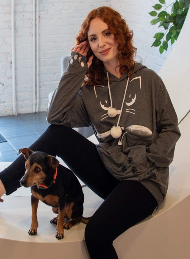 ALYC Unisex Hoodies Pet Holder Cat Dog Kangaroo Pouch Carries Pullover with Cat Printing Sweatshirt (Dark Grey, M) - Image 5