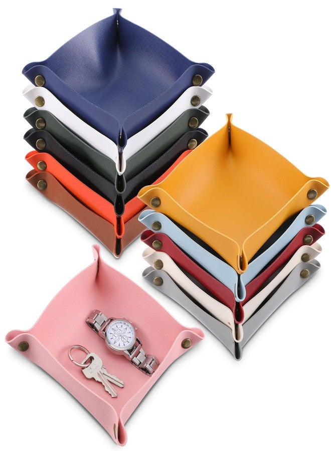 Pafeooui 12 Pcs PU Leather Valet Tray, Foldable Catchall Organizer with Snap Buttons, Double Sided Key Tray for Entryway, Desk, Travel, Phone, Keys, Jewelry - 12 Colors - Image 1