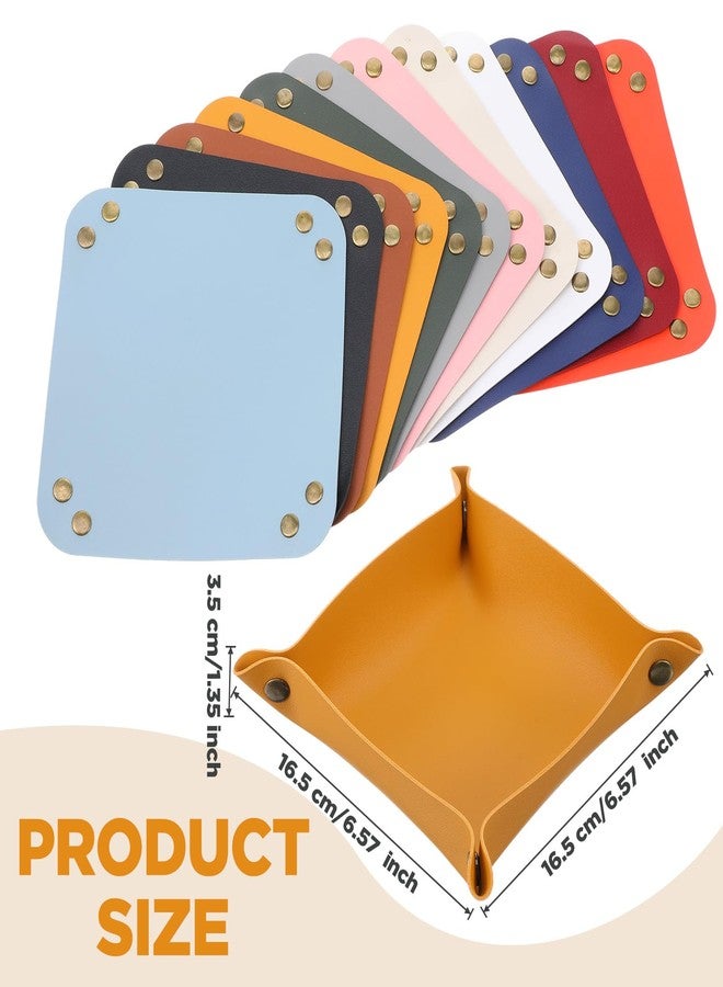 Pafeooui 12 Pcs PU Leather Valet Tray, Foldable Catchall Organizer with Snap Buttons, Double Sided Key Tray for Entryway, Desk, Travel, Phone, Keys, Jewelry - 12 Colors - Image 2