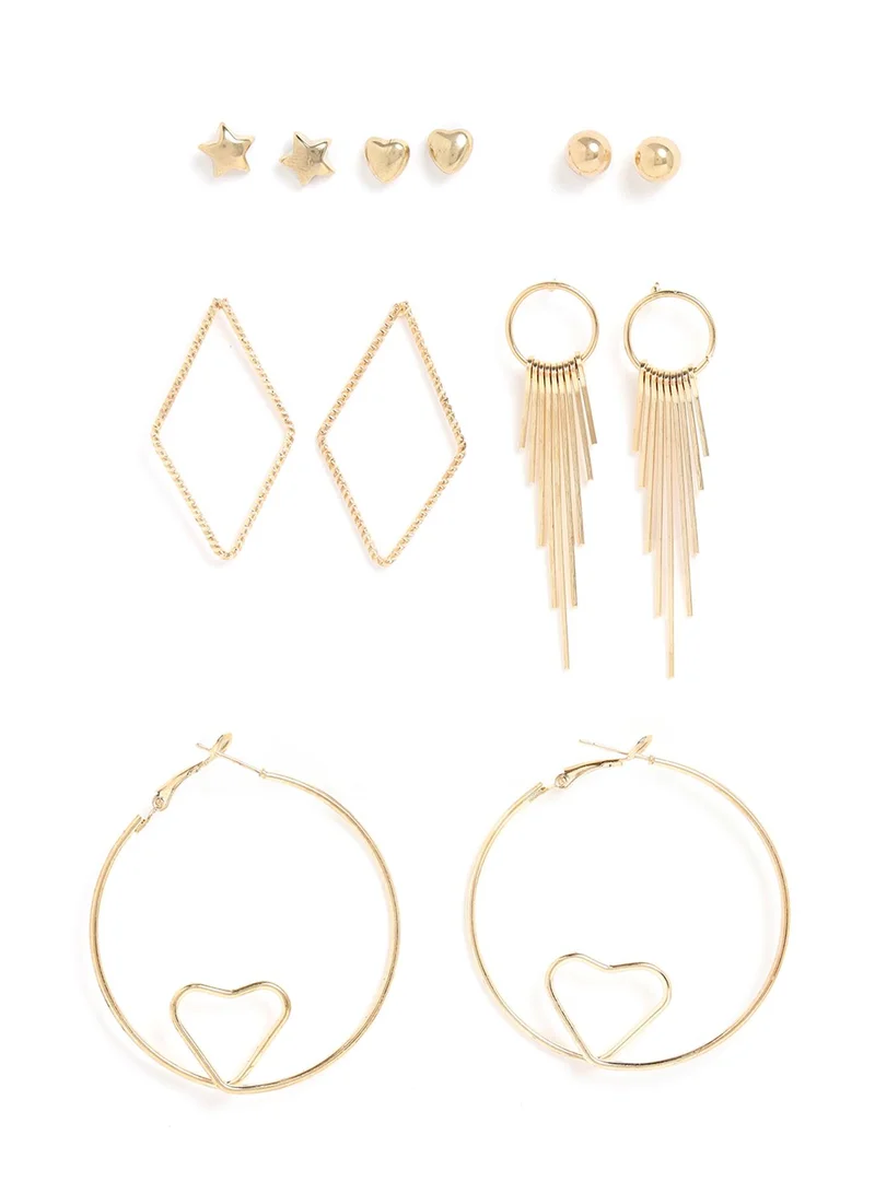 سوهي طقم أقراط هندسية حلقية ومرصعة بـ 6 قطع مع أقراط متدلية صناعية